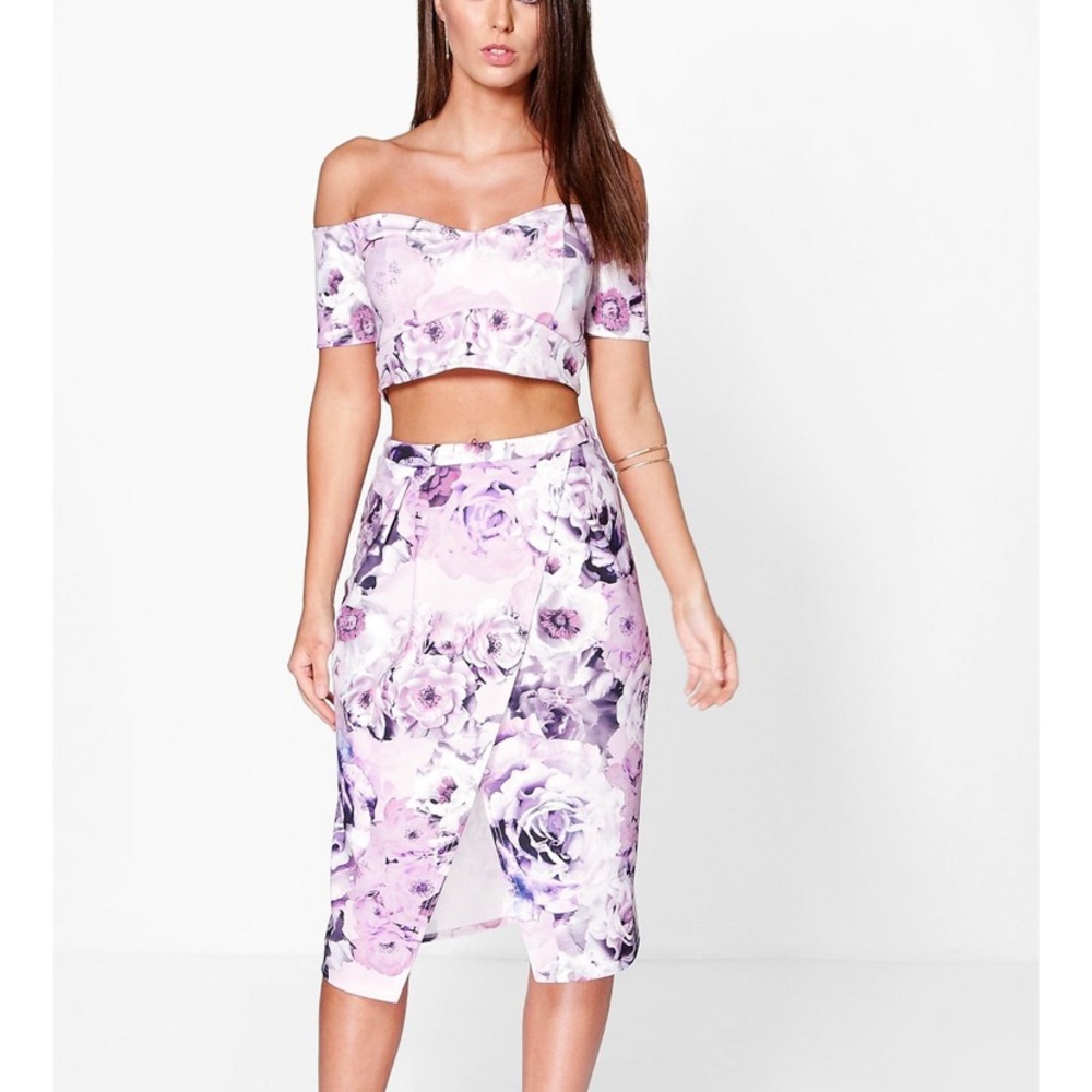 Pia Floral Wrap Midi Skirt & Crop Top Co-Ord Set